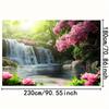2D Flat Banner 1 Piece of Vivid Waterfall Floral Background Fabric - Realistic Green Plants and Pink Flowers Durable Polyester