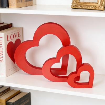 4 szt. Drewniane Znaki Czerwony Różowy Miłość Walentynki Kształt Serca Stół Serce Blat Ozdoba Stołowa