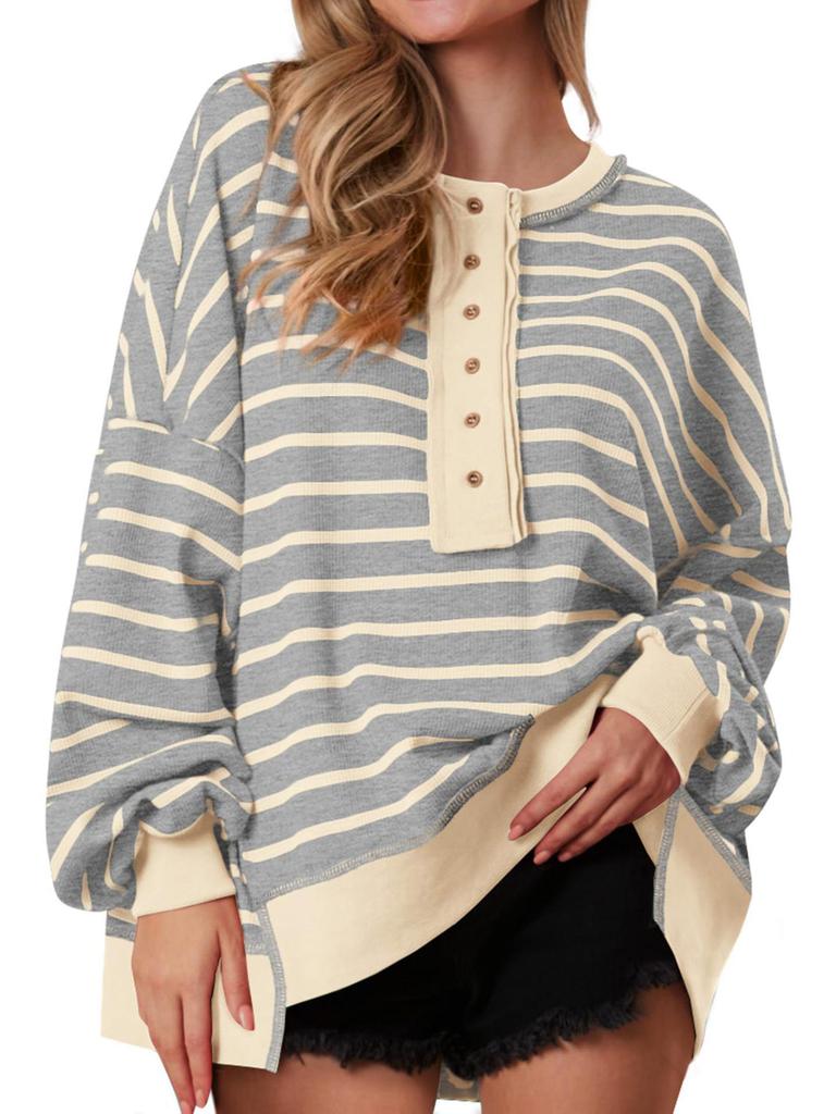 Color Block Long Sleeve Striped Button-Up Casual Sweater for Women - Autumn/Winter
