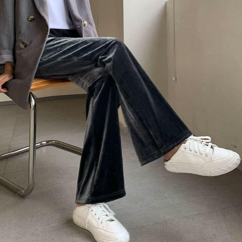 Golden velvet wide-leg pants women's new spring and autumn high waist drape straight casual high-end black sweatpants