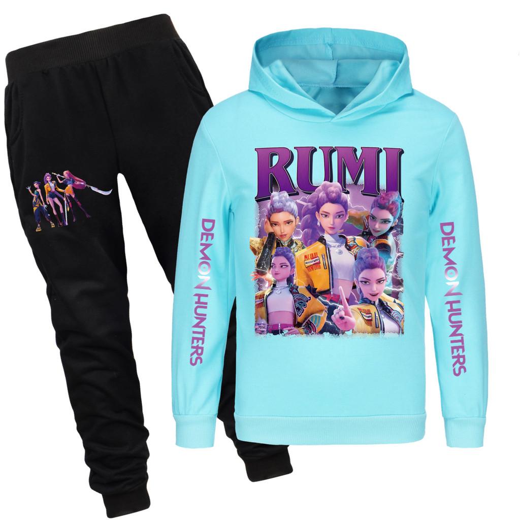 Kpop Demon Hunters Pattern Children Hoodie And Pants Set With Cartoon Print For Winter And Spring Play