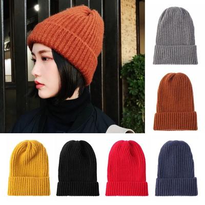 Solid Color Soft Thicken Warm Wool Knit Beanies Ski Hat Hedging Cap Slouchy Bonnet