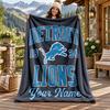 Detroit Lions Custom Name Flannel Blanket Personalized Soft Warm Plush Throw Blanket Customized Gift for Family Friends