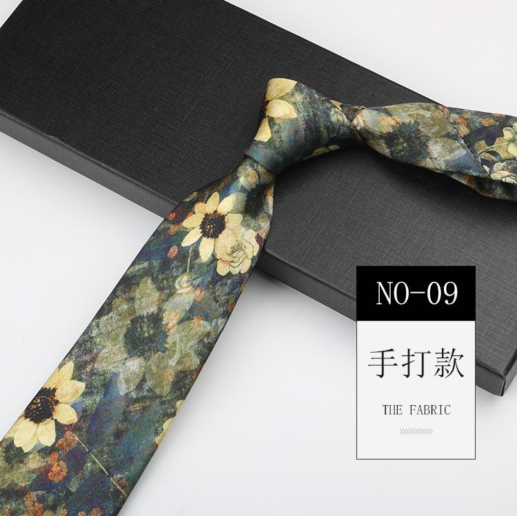 Men'S Printed Tie, Pattern Retro Gentleman'S Suit Shirt Width 9Cm Silk Soft Long Hand-Typed