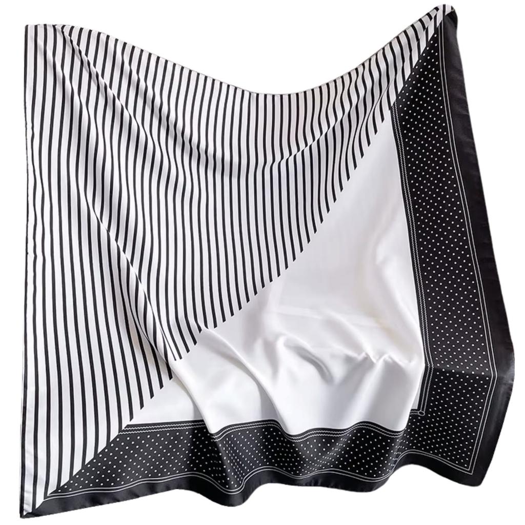 Women' Scarf Black and White 90X90 - Stripes, Polka Dots and Classic Elegance