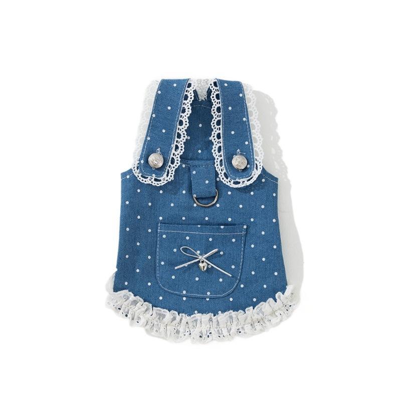 Spring and Summer Dog Clothes - Polka Dot Denim Skirt Dress for Pets - Cat Clothing