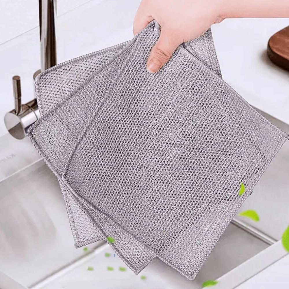 6pcs Double Layer Steel Wire Cleaning Cloths Silver Dishes Cleaning Rags Dish Towels Pot