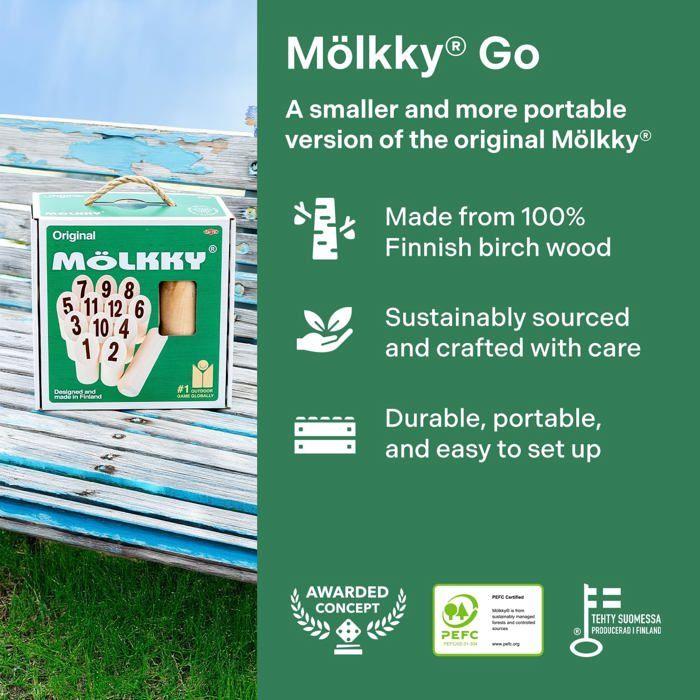 Mölkky Tactic Kegelspiel - 13 Teile - aus Holz - für Kinder ab 6 Jahren