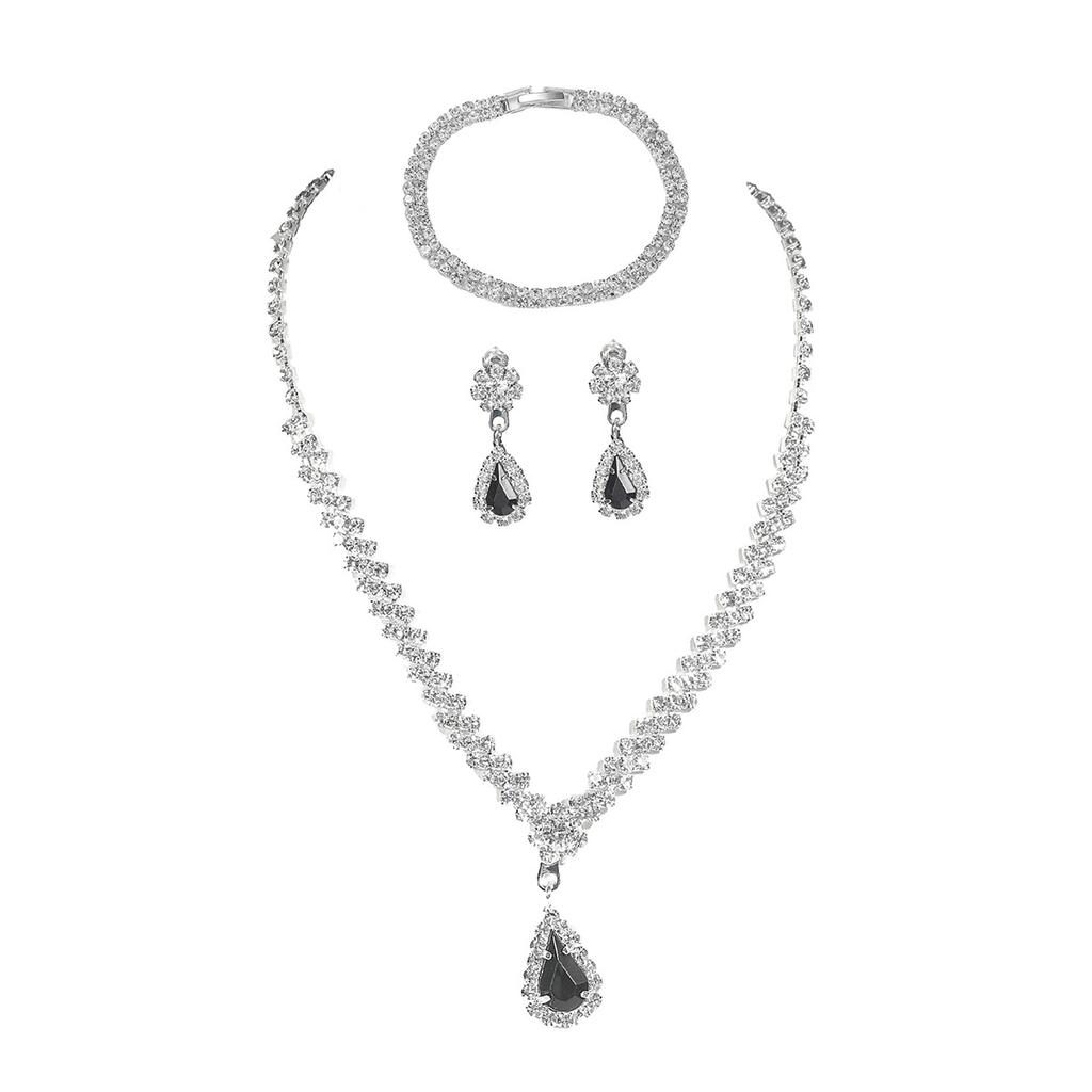 Premium lyx superblinkande diamant halsband örhängen armband tredelat set