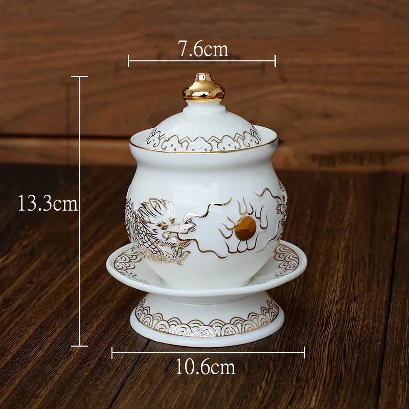 Keramika Vzor Dvojitý Drak Kelímek na Vodu Ozdoby Domácí Feng Shui Uctívací Dekorace Tradiční Buddhistické Nástroje Potřeby