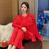 Ice Silk Jacquard Autumn New Pajamas Women's High-end Bow Long-sleeved Court Style Girl Home Clothes Xiaoxiangfeng