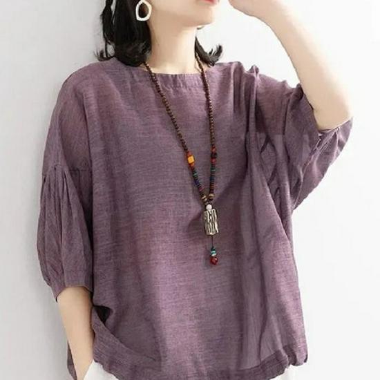 2022 Damen Übergröße Fledermausärmel T-Shirt mit Kordelzugsaum & Rundhalsausschnitt