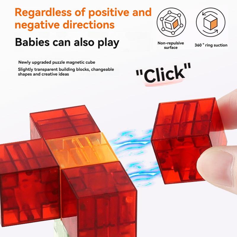 New Transparent Magnetic Blocks-Build Random Splicing Model, Parent-Child Interaction Sensory Construction Toys Christmas Gifts