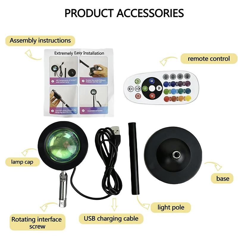 Hot Sale Led Sunset Lamp 16 Colors Rgb With Remote Control Rainbow Projection Night Light Led Sunset Light