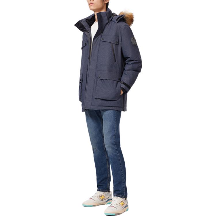 Levis FW22 Solid Color Fur Collar Zipper Long Sleeve Down Jacket Men Jacket Dark A5165-0001