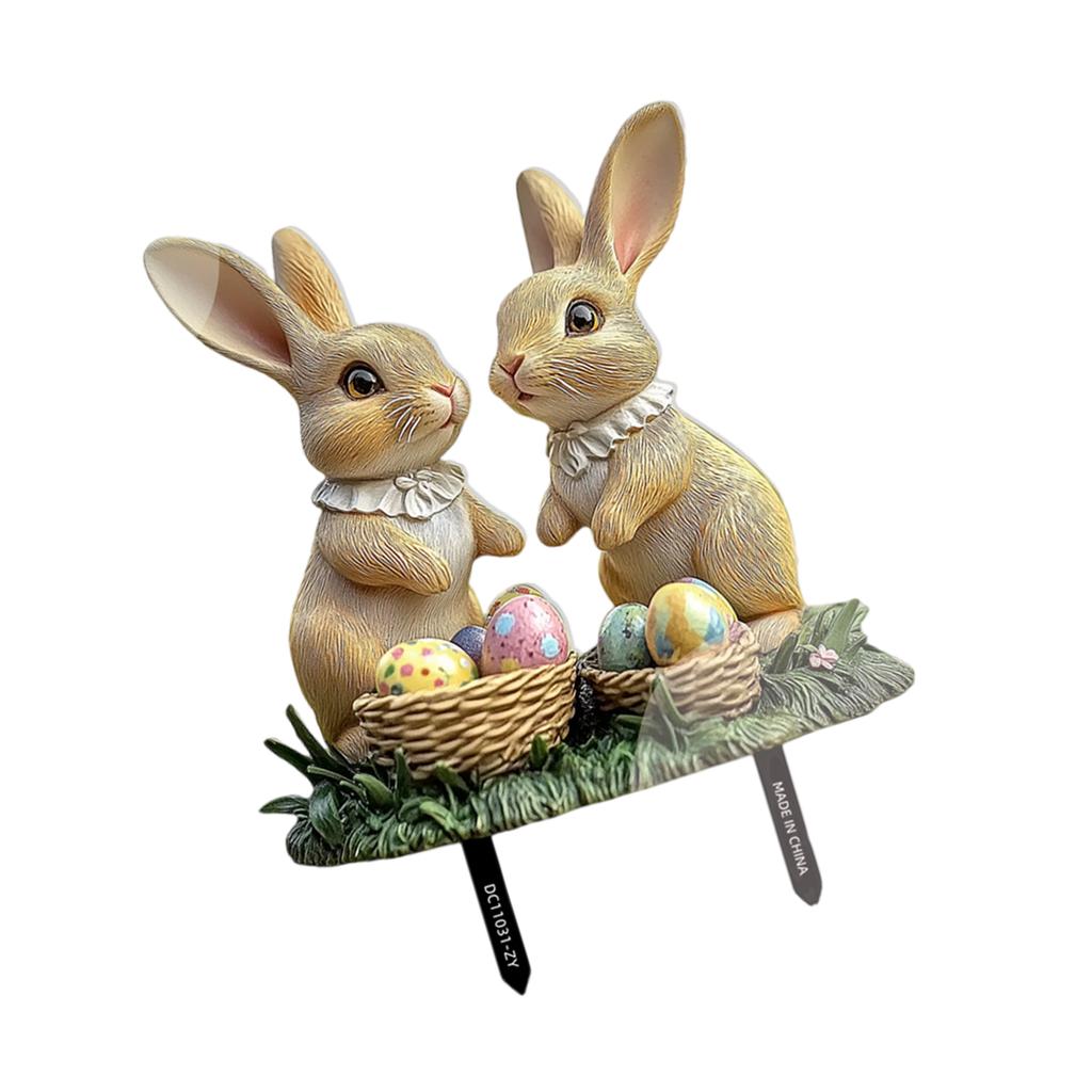 Rabbit and Eggs Garden Stake for Holiday Decoration Weatherproof Acrylic Yard Ornament Handmade Easter Accessories