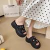 Fashion Platform Slippers Women Summer New Versatile Metal Buckle One Word Buckle Strap Casual Outside Wear Retro Fashion Cool Mopping
