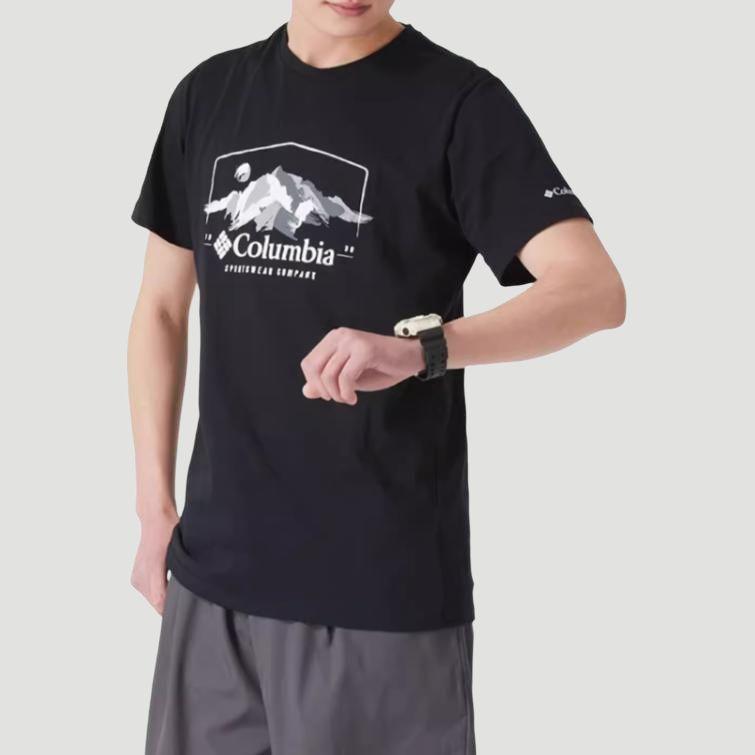 Columbia Logo Outdoor Running Fitness Training Crew Neck Short Sleeve T-Shirt Unisex Tops Black AE2959-021