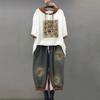 Summer Jeans Set Women Denim Pants Two Piece Set Loose Plus Size Casual Suit Female Hooded Printed Jeans Sets