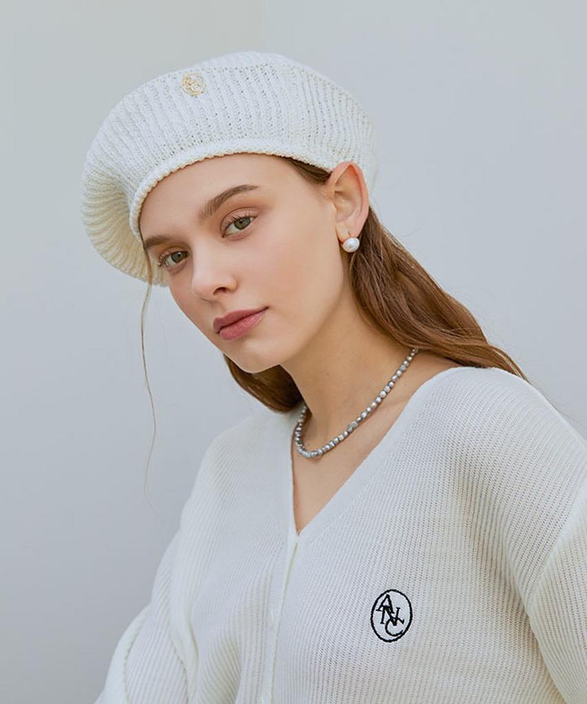 ANOETIC Anc Gold Logo Knit Beret_Ivory
