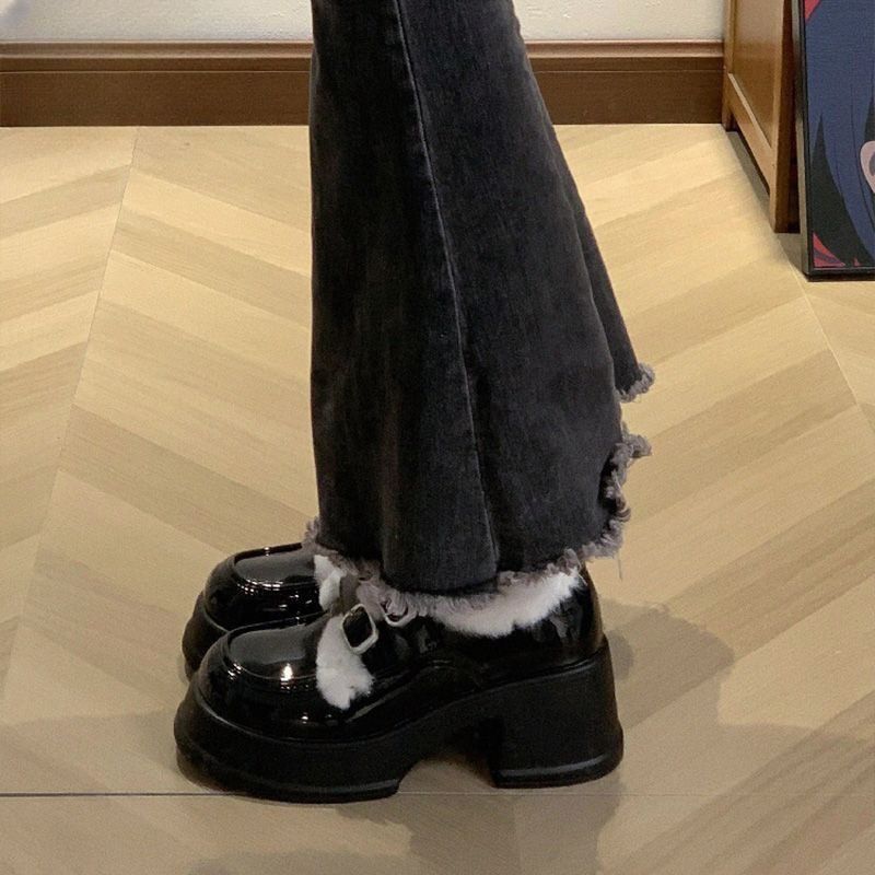 Fleece platform small leather shoes women's 2025 new autumn and winter warm college style muffin single shoes British loafer cotton shoes