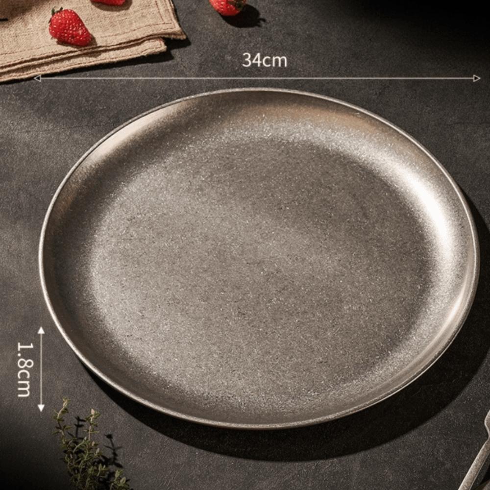 304 Edelstahl Metall Serviertablett Vintage Abgenutzte Oberfläche Snackschale Gebäckaufbewahrung