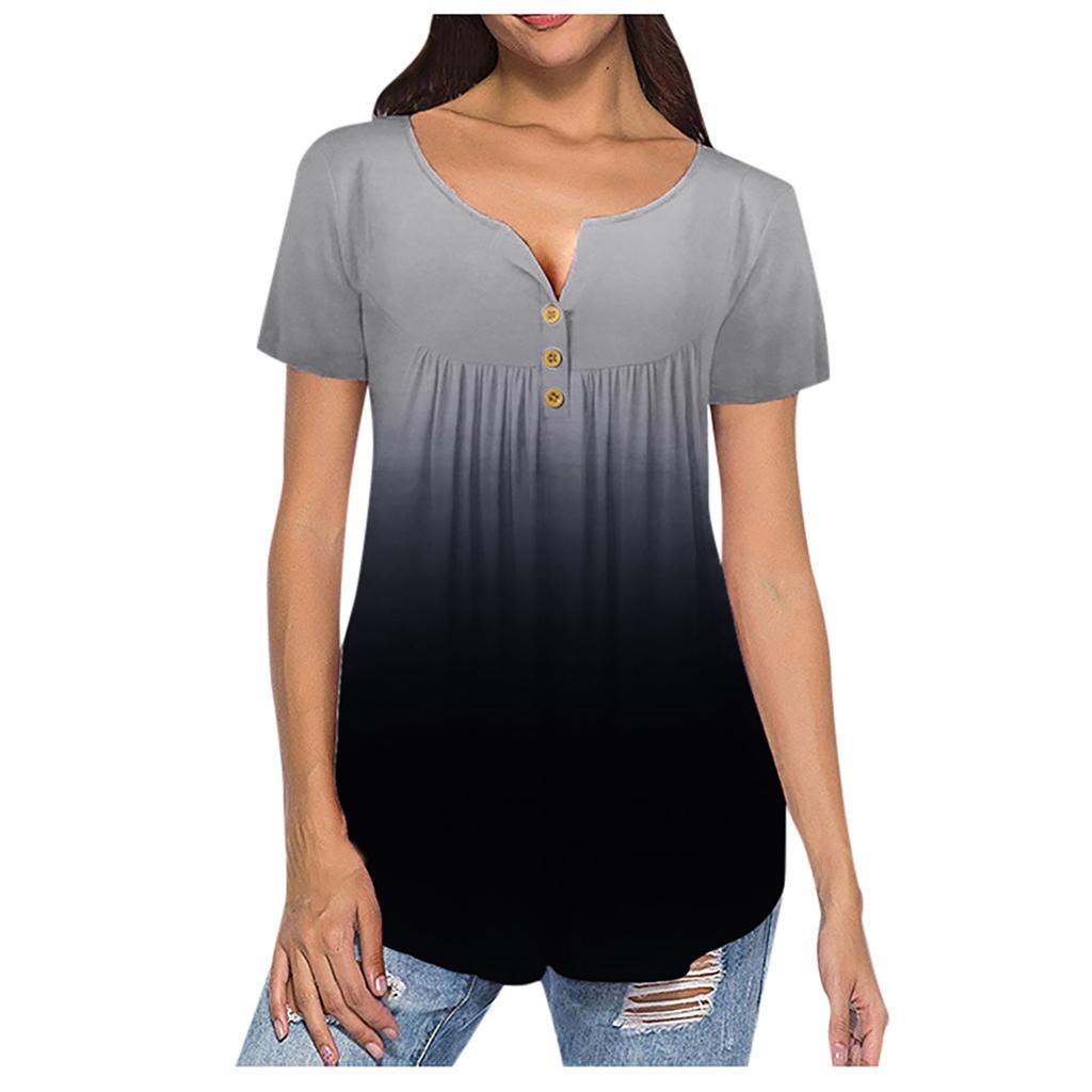Women Round Neck Print Loose Casual Short Sleeve T-Shirt Tops