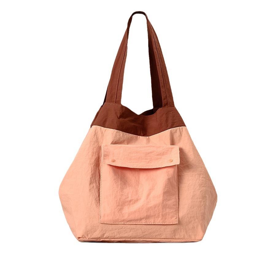 Women's Colour Blocking Lazy Wind Large Capacity Tote Bag Simple Lightweight Canvas Handbag Double-sided Can Be Back Commuting Shoulder Bag