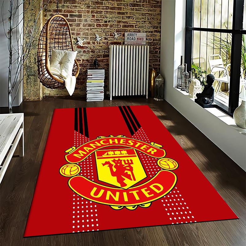Tappeto Rosso con Logo Manchester United, Strisce Nere e Disegno a Punti Adatto per l'uso come antiscivolo per divani di soggiorno e camera da letto