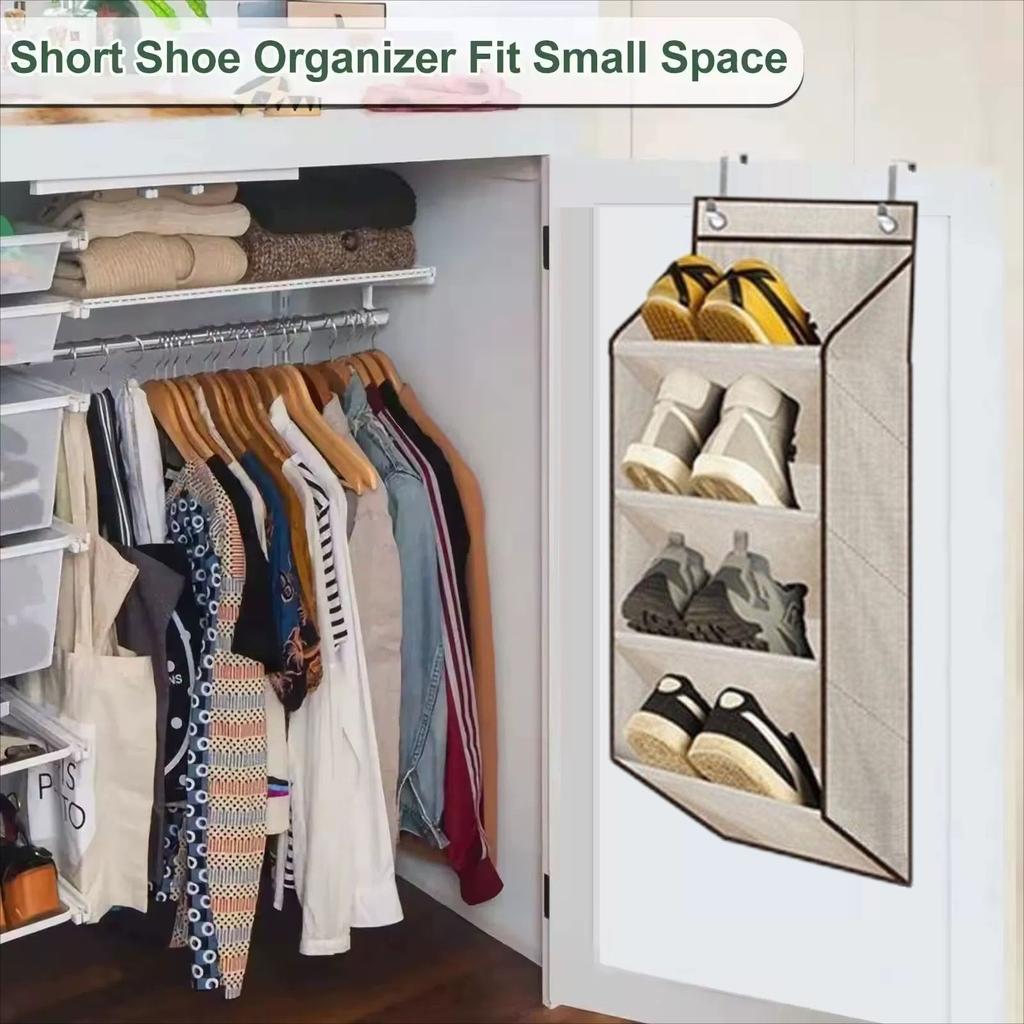 Organizer per scarpe da appendere alla porta, scaffale multi-livello, salvaspazio, montabile a parete, pieghevole, per dormitorio, appartamento, porta piccola e stretta
