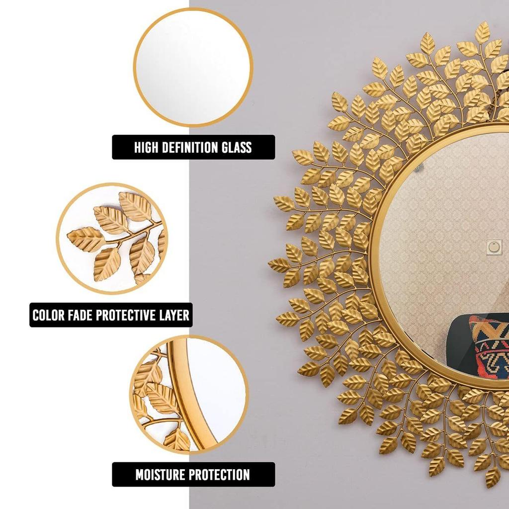 Rust Proof & Weather Proof Wall Mirror - Ideal Mirror for Living Room, Bathroom, Bedroom, Foyer | Entryway, Wash Basin Area - Gold, 28 Inches 1 Piece