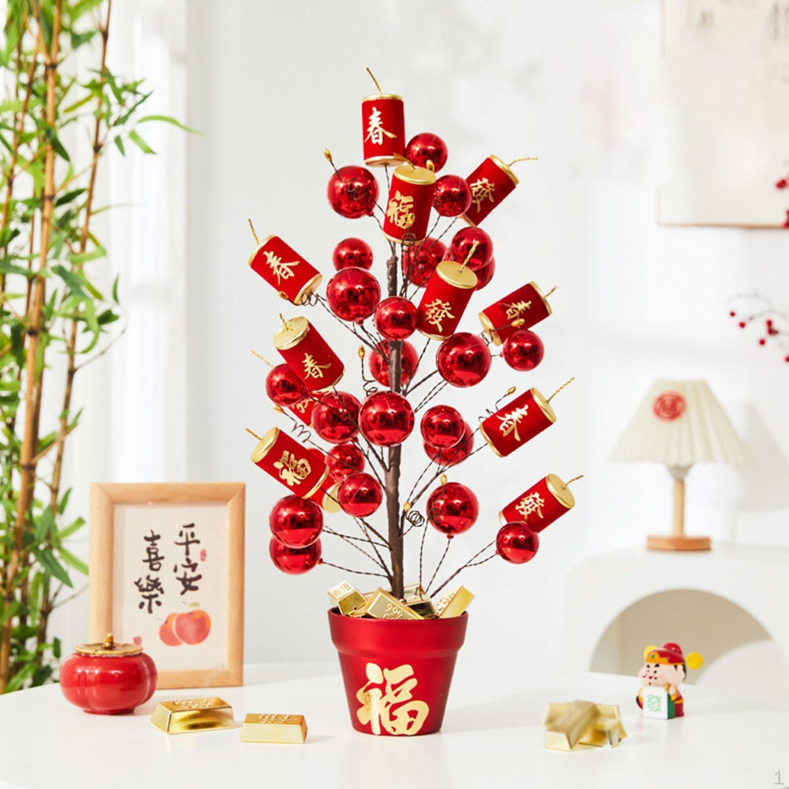 

Букет из искусственных цветов, украшение по китайскому лунному году, поддельное ведро для цветов, красное, в горшке для 56cm