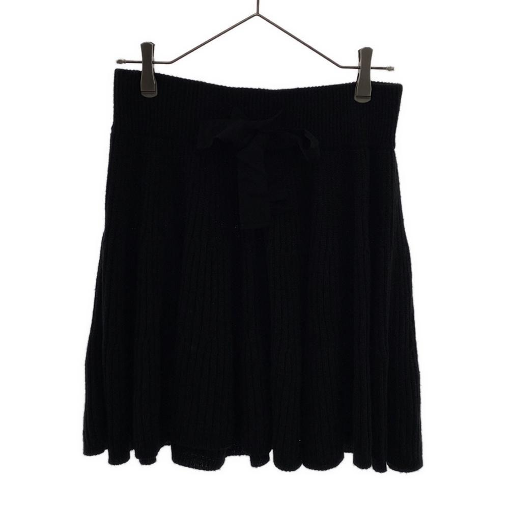 LANVIN en Bleu wool blend knit Knee length skirt 38 black Waist ribbon Women Used