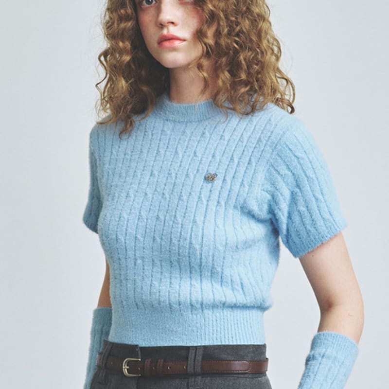 KNITTED HAIRY FUR CABLE HAND WARMERS 3COLOR