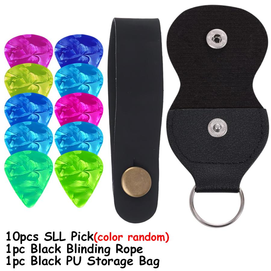 Guitar Accessories Set: 10Pcs 0.5mm Smooth Guitar Picks, 1Pc Portable PU Storage Bag & 1Pc Guitar Neck Strap for Guitar & Bass