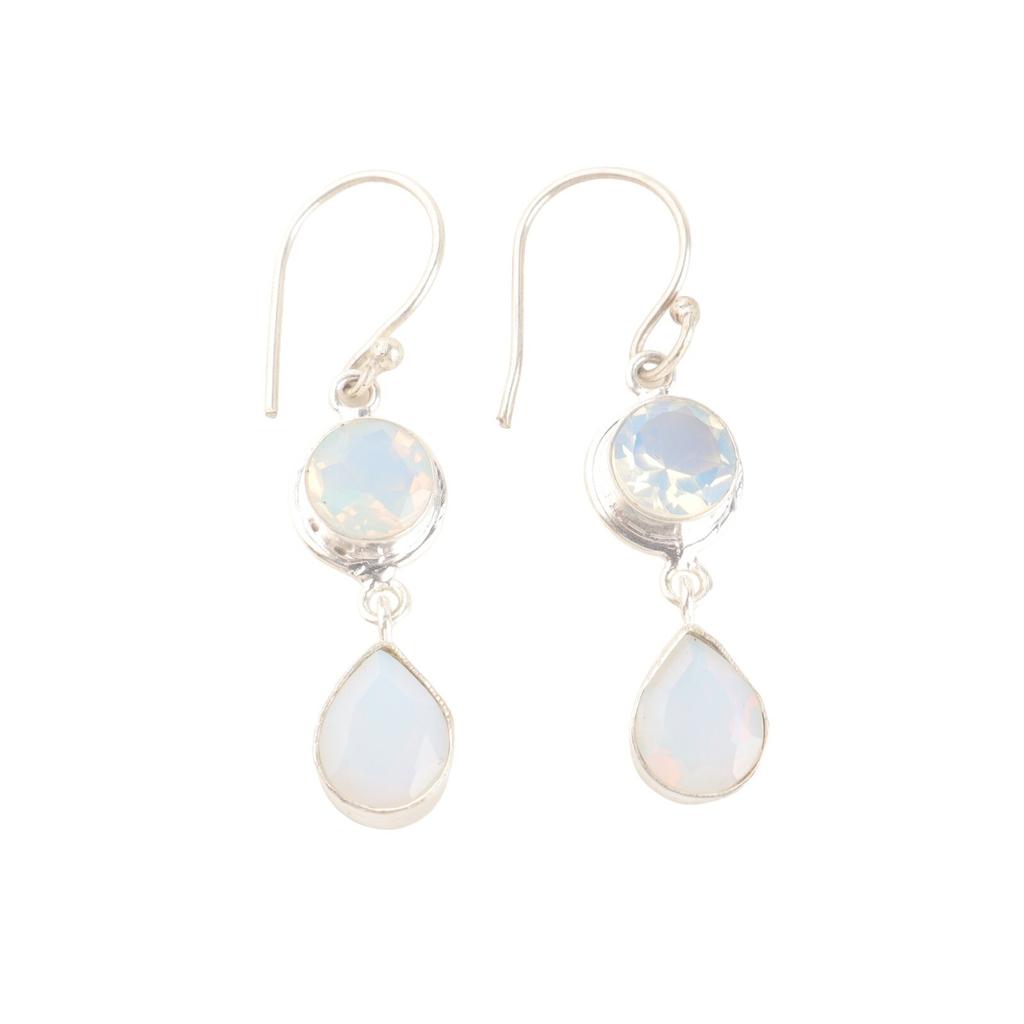 Natural Milky Opal Gemstone 925 Sterling Silver Handmade Jewelry Earrings 1.8" EE-142-18