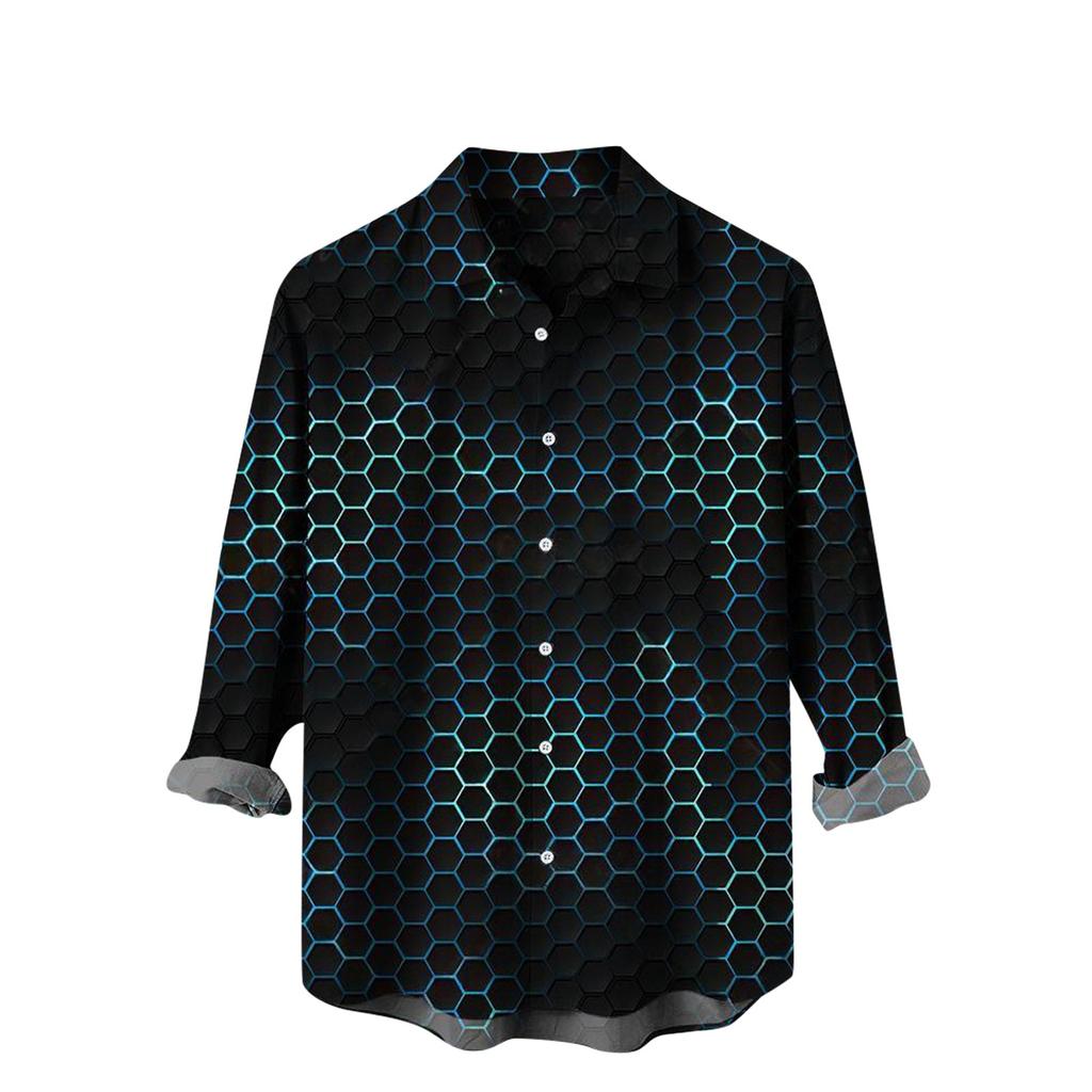 Men's Spring Summer Casual Gradient Pattern Printing Hawaiian Lapel Long Sleeve Men's Shirt Men's Top