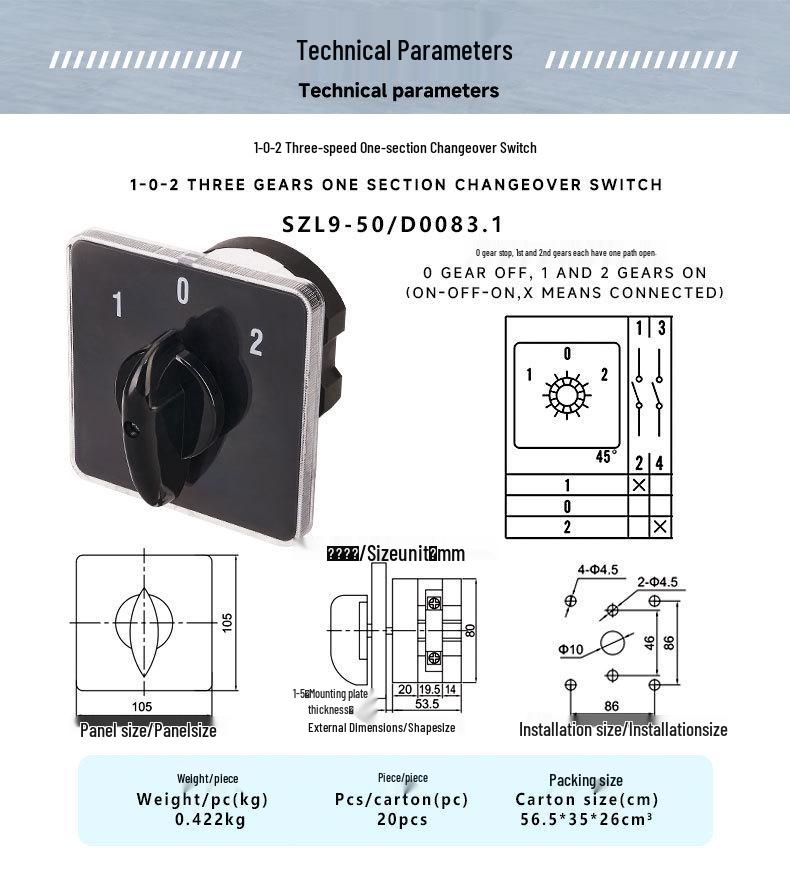 Zhuochao SZL9-50/D0083.1 Universal Changeover Roller Switch, Equivalent To LW31 GLE9 EP