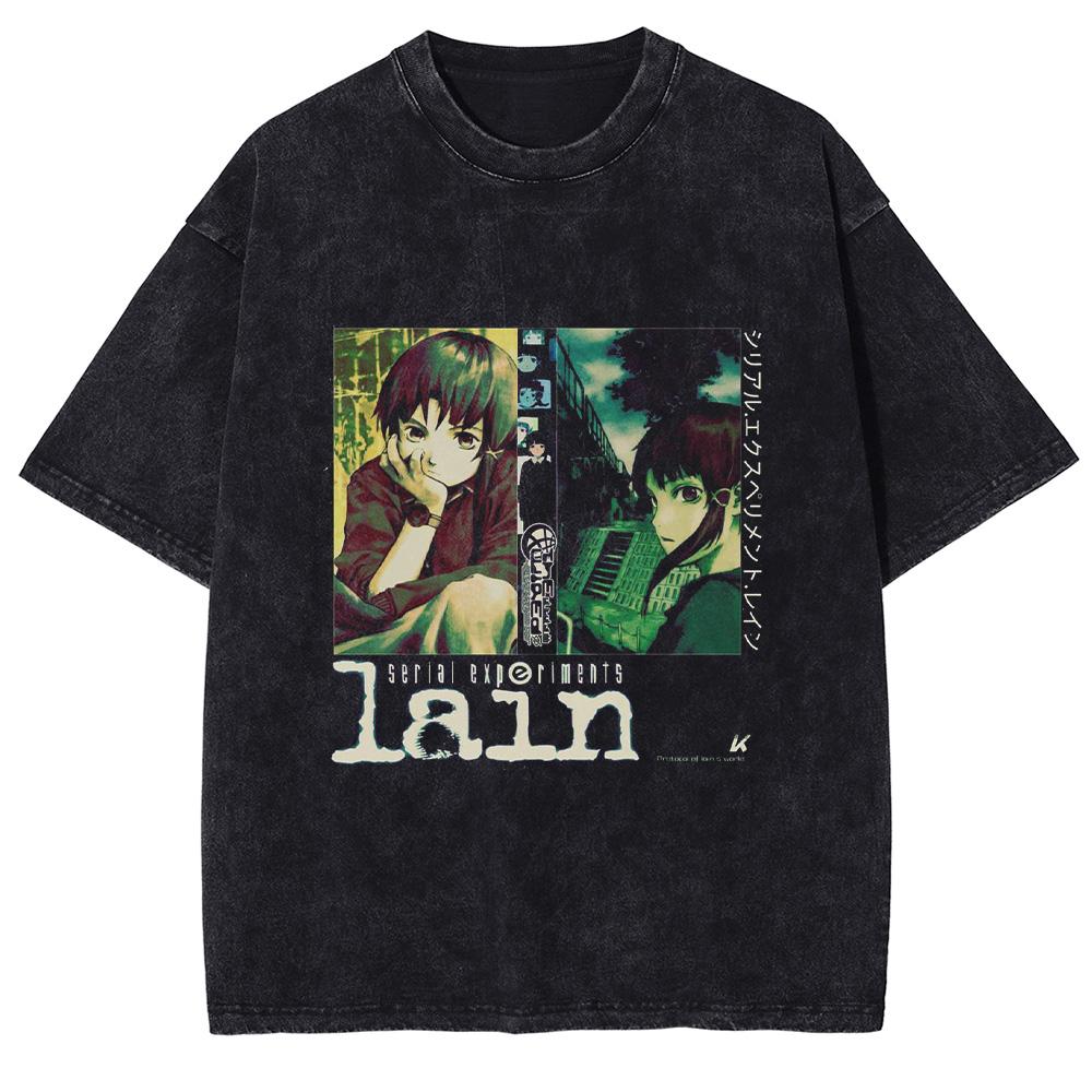 

Japanese Manga Lain Print Tshirt For Men Women Clothing Harajuku Washed Oversized T Shirt Summer Cotton Short Sleeve Tee Tops S