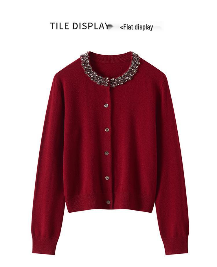 2025 A/W Women's Beaded Cashmere Loose Knit Cardigan