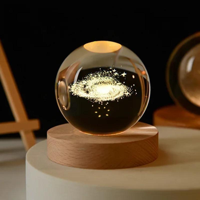 6cm 3D Crystal Ball Crystal Planet Night Light Laser Engraved Solar System Globe Astronomy Birthday Gift Home Desktop Decoration