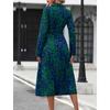Women's Polo Collar Long Sleeve Midi Dress Slim Fit Mid Rise Elegant Printed Shirt Dress