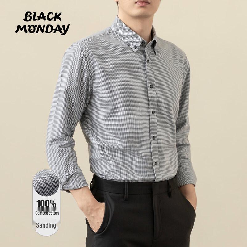 Men s Cotton Brushed Houndstooth Long-Sleeve Shirt 2XL