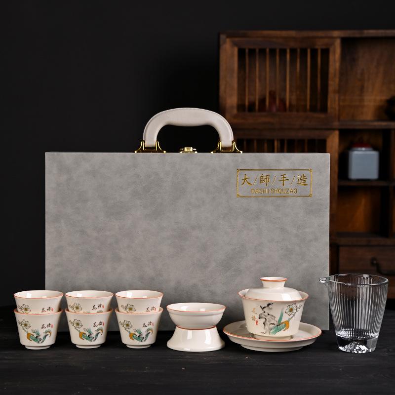 Plant ash Kung Fu tea set, a complete set of gift sets, gift box sets, teacup ceramics.