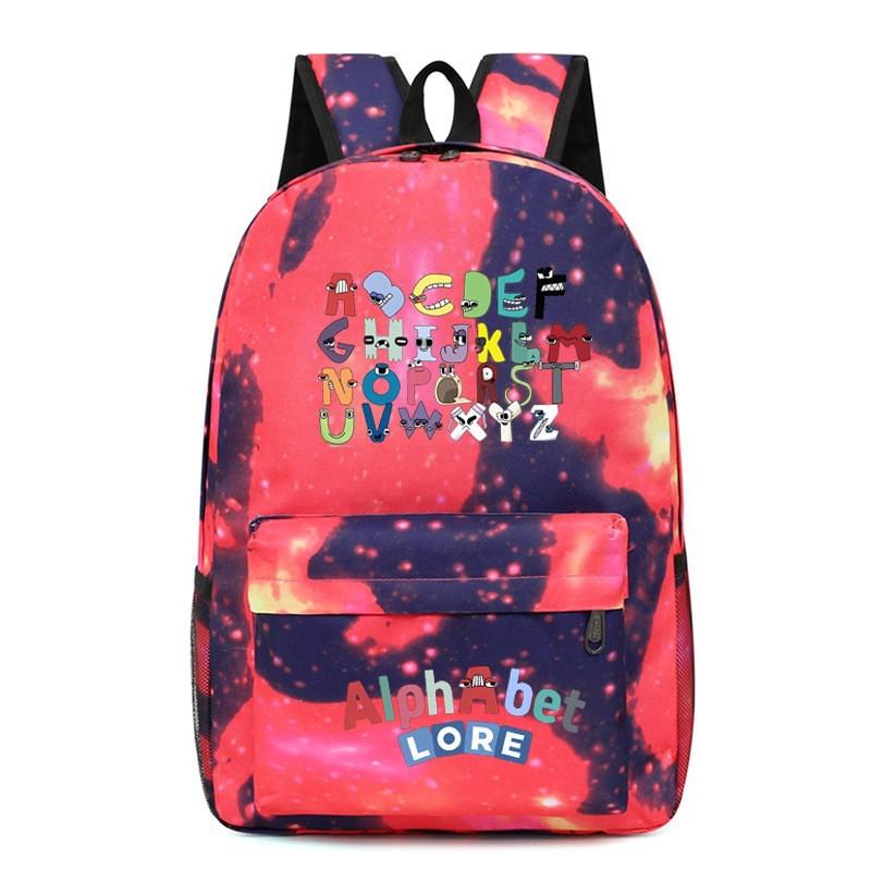 Large Capacity School Backpack Teens With Cartoon Letter Print Lightweight Ergonomic Design Oxford Fabric Adjustable Padded