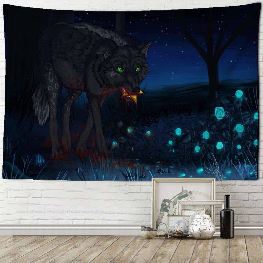 Гобелен «Ночной волк» настенный загадочный ужас колдовство животное хиппи тапиз искусство — фото 4