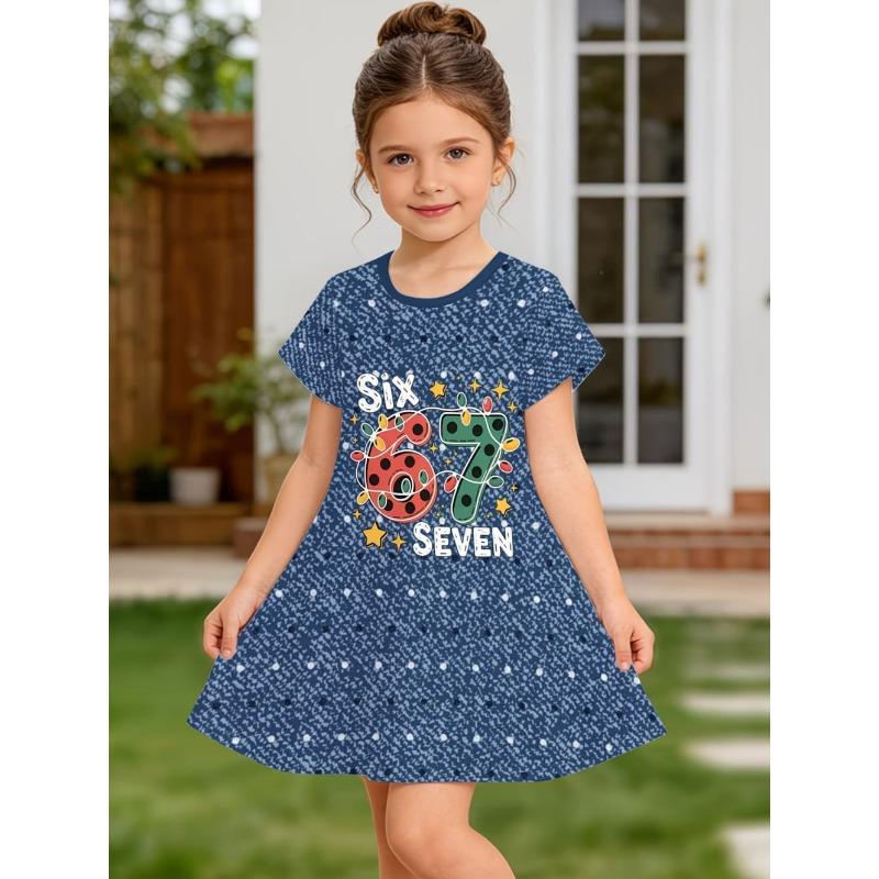 

67 Meme Dress for Girls Funny Digital Print Summer Short Sleeve Dress Loose Comfortable 110