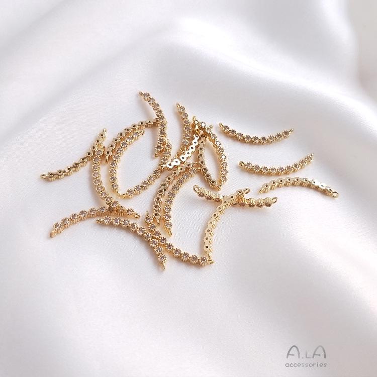 14K Gold-Filled Semicircle C-Shape Pendant with Double Holes for DIY Earrings, Bracelets, and Necklaces.