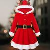Cute Christmas Clothing for Women Girls Christmas Elk Antlers Hooded Red Dress with Belt Christmas Cosplay Evening Party