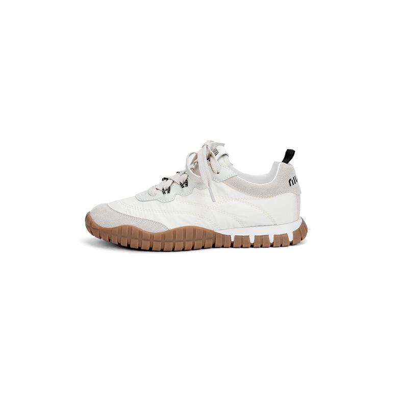 Cowhide version~ miu series new tire sole fashion casual versatile German training shoes round head lace-up Forrest Gump shoes little white shoes